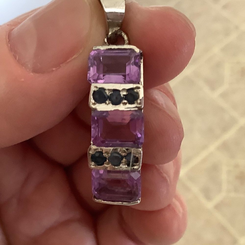 𝅺sterling SILVER AMETHYST/BLUE SAPPHIRE PENDANT​ - Picture 2 of 6